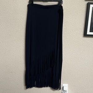 Chico's Navy Pull On Tiered Fringe Faux Wrap Skirt Chico's sz 2; Women's Size 16